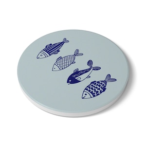 Blue Fish Art Ceramic Coaster