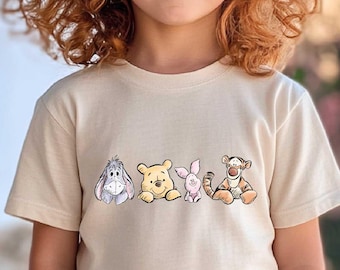 Winnie the Pooh & Friends Kids Shirt, Retro Tigger Piglet Eeyore Tee, Cute Disney Pooh Bear T-Shirt, Disney Winnie the Pooh Family Trip Tee