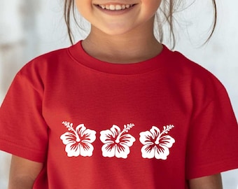Comfort Colors Hibiscus Flowers Kids Shirt, Tropical Floral Toddler Tee, Hawaii Vacation Beach Youth T-Shirt, Summer Floral Shirt for Kids