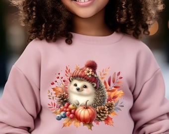 Fall Hedgehog Sweatshirt, Autumn Animal Shirt, Pumpkin Harvest Woodland T-Shirt, Cottagecore Forest Creature Tee, Nature Aesthetic Tee