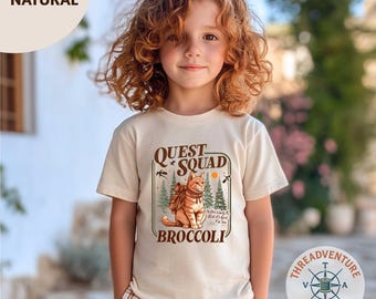 Comfort Colors Onyx Storm Quest Squad Broccoli T-Shirt, Broccoli Cat Kids Shirt, Funny Broccoli Toddler Shirt, Bookworm Youth T-Shirt