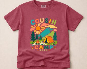 Comfort Colors Cousin Camp 2026 Youth T-Shirt, Matching Cousins Camping Shirt, Kids Summer Camp Tee, Youth Matching  Camp Crew Shirt