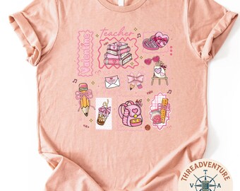 Teacher Valentine Doodles T-Shirt, Cute Classroom Hearts Sweatshirt, Teacher Valentine Gift, Love Doodle Top for Women, Gift For Teacher