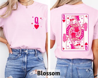 Playing Card Two-Sided T-Shirt, Queen Card Shirt, Hearts Sweatshirt, Valentines Day Tee, Playing Cards Shirt, Gift for Valentine's Day