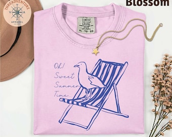 Oh Sweet Summer Time Seagull T-Shirt, Funny Seagull Sunbathing Tee For Kids, Cute Seagull Summer Time Youth Shirt, Summer Time Seagull Shirt