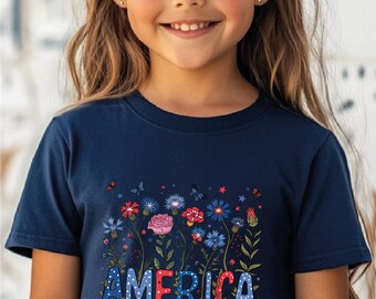 America Floral 4th of July T-Shirt, Patriotic Wildflower Top, Comfort Colors Independence Day T-Shirt, Floral Usa Sweatshirt, July 4th Top