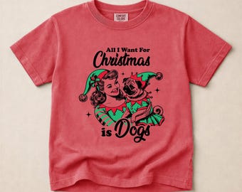 Comfort Colors Christmas Dogs Youth T-Shirt, Dog Lover Shirt, Holiday Dog Sweatshirt, Pug Shirt, Festive Dog Top, Dog Lover Gift