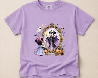 Maleficent Minnie Villain Reflection Mirror T-Shirt, Disney Halloween Witch Tee, Girly Halloween Shirt, Minnie Mouse Halloween Top