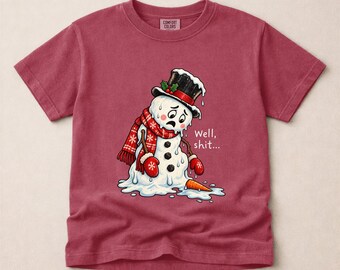 Comfort Colors Well Shit Snowman Youth T-Shirt, Funny Christmas Sweatshirt, Melting Snowman Shirt, Holiday Tee, Winter Top, Humor Gift