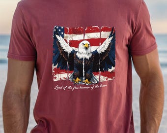 Comfort Colors America Land of The Free Because of The Brave T-Shirt, Patriotic USA Flag Tee, Land of the Free Because of the Brave Shirt