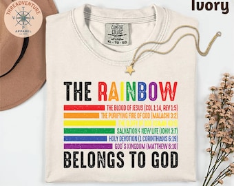 Camiseta cristiana arcoíris de colores cómodos, sudadera con la promesa de Dios, camiseta cristiana arcoíris de siete colores con Génesis 9:13 y versículo bíblico.