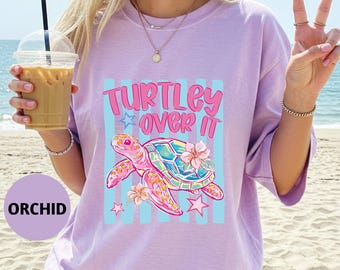 Comfort Colors Turtley Over It T-Shirt, Summer Trending Stripes Shirt, Boho Summer Beach Tee, Retro Graphic Floral Turtle Shirt