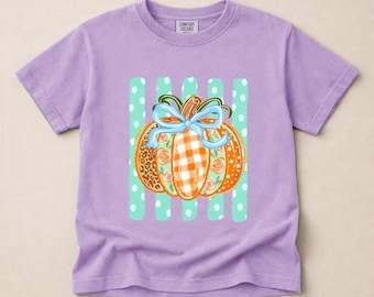 Comfort Colors® Striped Spooky Season Youth T-Shirt, Preppy Halloween Shirt, Pumpkin Tee, Trendy Halloween Shirt, Retro Fall Graphic Tee