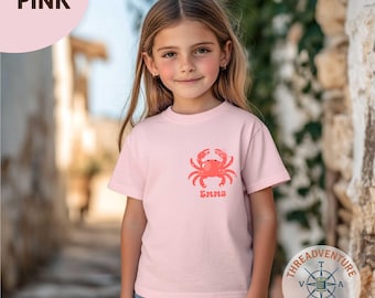 Crab Toddler T-Shirt, Summer Tee, Boy Beach Shirt, Custom Name Crab Tee, Toddler Crab Tee, Crab Shirt, Saltwater Shirt, Girl Beach Trip Tee