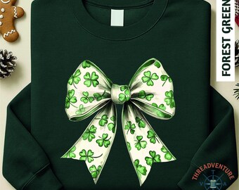 Lucky Bow Sweatshirt, St Patrick's Day T-Shirt, Coquette Bow Top, Shamrock Shirt, I'm Happy Go Lucky Gift, Comfort Colors Irish Bow T-Shirt