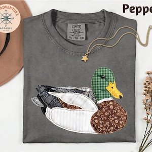 FAUX Patchwork Mallard Comfort Colors T-Shirt, Duck Bird Lover Top, Outdoors Nature Lover Shirt, Country Style Shirt, Duck Watching Shirt