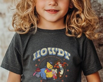 Winnie The Pooh Howdy T-Shirt, Retro Disney Pooh Bear and Friends Western Top, Eeyore Tigger Piglet T-Shirt, Disneyland Family Vacation Tee