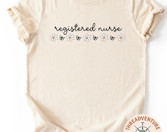 Registered Nurse Shirt, RN Medical T-Shirt, Nurse Graduation Gift, Cute Nurse Daisy Sweatshirt, Floral RN Top, Nursing Women's Sweater