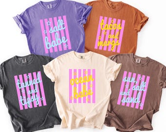 Comfort Colors® Coastal Vibes Salty Babes T-Shirt,Summer Vacation Top, Girls Trip Gift, Summer Squad Outfit, Summer Beach Bum Shirt