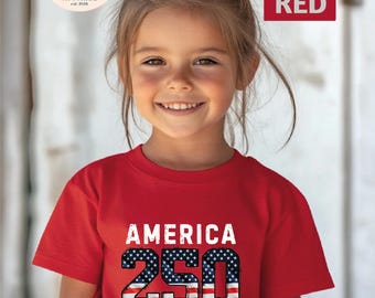 United States of America 250th Anniversary Kids Shirt, Comfort Colors Patriotic Flag 4th of July T-Shirt, 250 Years of Independence Top