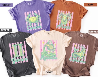 Comfort Colors Zodiac Matching T-Shirt, Gemini, Taurus, Aries, Cancer, Leo, Virgo, Libra, Scorpio, Sagittarius, Capricorn, Aquarius, Pisces