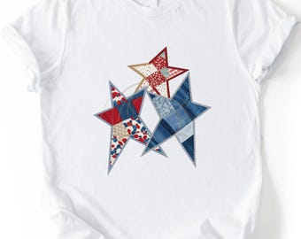 FAUX Patchwork  USA Flag Stars Shirt, Comfort Colors Patriotic Stars Graphic T-Shirt, American Shirt, 4th of July Shirt, USA Flag Stars Top