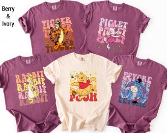 Comfort Colors Retro Winnie the Pooh and Friends Matching T-Shirts, Pooh Friends Disney Top, Tigger Piglet Eeyore Shirt, WDW Family Trip Top