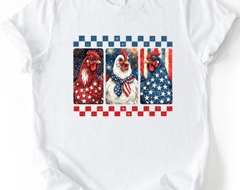 Patriotic Chicken 4th July Shirt, Comfort Colors® 4th of July Rooster Tee, American Flag Farmhouse Shirt, Chicken Shirt,Independence Day Top