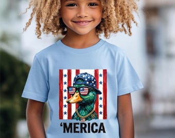 Merica Mallard Duck Kids T-Shirt, Duck Hunting Gifts, Duck Hunting Shirt, Waterfowl Hunt Mallard Duck Top, Gift for Him, Hunting Duck Top
