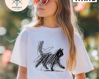 Abstract Line Art Cat Shirt, Minimalist Scribble Cat Graphic T-Shirt, Modern Artsy Animal Top, Cute Cat Sweatshirt, Gift for Cat Mama