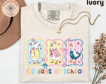 Comfort Colors 100 Days of School Goose Teacher T-Shirt, Cute Classroom Teacher Top, Funny 100th Day Activities Top, 100 Days Shirt