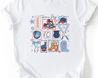Baseball Season Shirt, Comfort Colors® Preppy Baseball T-Shirt, Game Day Top, Coquette Baseball Mom Shirt, Baseball Doodles Sweatshirt