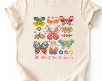 Be Kind to All Kinds Shirt, Comfort Colors Insect Bug Butterfly T-Shirt, Nature Lover Top, Eco Friendly Wildlife Kindness Shirt, Nature Tee