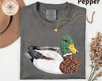 FAUX Patchwork Mallard Comfort Colors T-Shirt, Duck Bird Lover Top, Outdoors Nature Lover Shirt, Country Style Shirt, Duck Watching Shirt