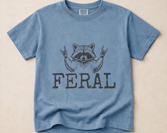 Comfort Colors Feral Raccoon Youth T-Shirt, Rock Hand Raccoon T-Shirt, Funny Animal Graphic Tee, Retro Chaos Raccoon Shirt, Sarcastic Tee