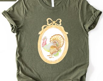 Coquette Turkey Shirt, Comfort Colors Thanksgiving Cottagecore T-Shirt, Turkey Bow Sweatshirt, Preppy Turkey Tee, Holiday Turkey Shirt