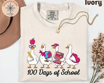 100 Days of School Goose Teacher Top, Cute Classroom Teacher Sweatshirt, Funny 100th Day Activities Top, Comfort Colors 100 Days T-Shirt