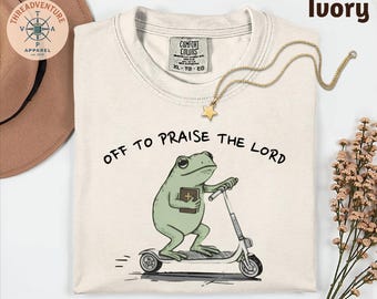 Comfort Colors Off To Praise The Lord T-Shirt, Christian Shirt, Funny Frog Off To Praise The Lord Tee, Bible Study Sweatshirt, Church Shirt