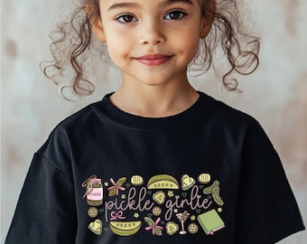 Pickle Girl Kids Shirt, Comfort Colors® Pickle Girl T-Shirt, Snack Lover Top, Foodie Aesthetic Doodles Shirt, Coquette Bow Food Shirt