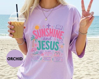 Comfort Colors Sunshine and Jesus Retro Christian Summer T-Shirt, Faith Based Christian Top, Christian Summer Camp Shirt, Bible Verse Tee