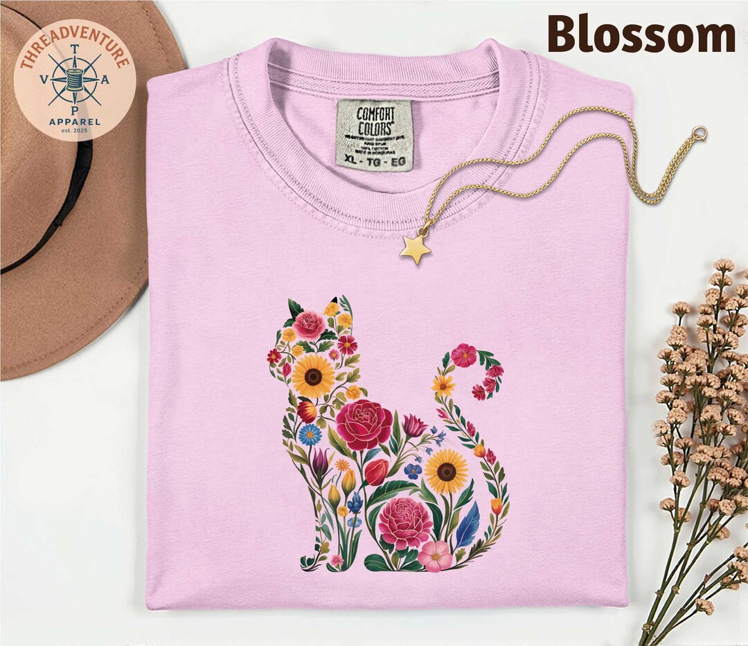 Cat Mom Shirt Floral Cat Shirt, Purr Shirt, Animal Lover Tee, Cat ...