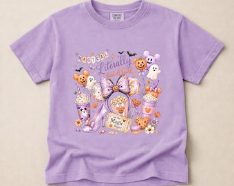 Comfort Colors® Disney Coquette Bow Literally Just A Girl Youth T-Shirt, Disney Girl's Trip Shirt, Disneyland Minnie Ears Park Trip Shirt