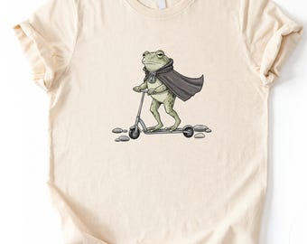 Funny Frog Riding Scooter T-Shirt, I Am Here for the Roughhousing Shirt, Weird Weirdcore Meme Top, Trendy Scooter Riding Frog Tee