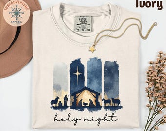 Comfort Colors Oh Holy Night T-Shirt, Christian Christmas Tee, Christmas Nativity Scene Shirt, Xmas Jesus Nativity Tee, Nativity Scene Shirt
