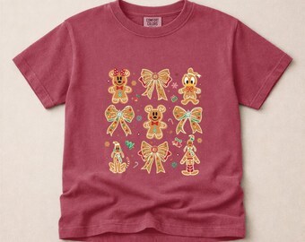 Comfort Colors Gingerbread Bow Youth T-Shirt, Christmas Shirt, Coquette Sweatshirt, Gingerbread Tee, Holiday Top, Festive Gift
