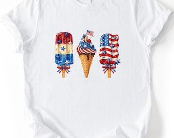 Patriotic Popsicle T-Shirt, Fourth Of July Ice Cream Tee, USA Flag Popsicle Shirt, Retro Summer Patriotic Graphic Tee, July 4th Top