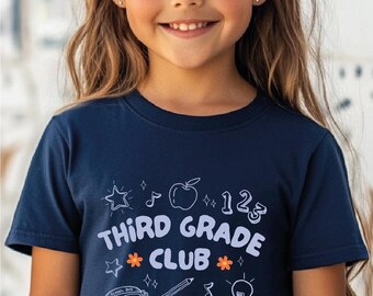 Third Grade Club T-Shirt, Girls Back to School Shirt, Youth 3rd Grade T-Shirt, First Day of School Third Grader T-Shirt, Kids School Top