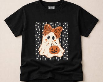 Comfort Colors Halloween Ghost Polka Dots Youth T-Shirt, Spooky Season Shirt, Cute Ghost Boo Sweatshirt, Halloween Pumpkin Shirt