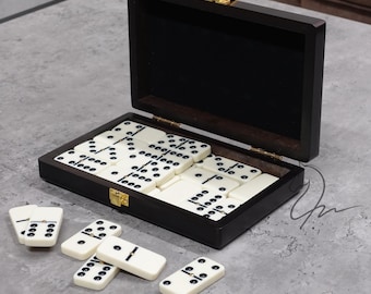 Personalised Handmade Double 6 Dominoes in Wooden Case