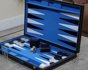 Personalised Handmade 21 Inch Leatherette Sky Blue Backgammon Set Handcrafted Tournament Size Backgammon Board